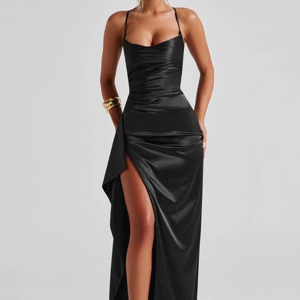Sophisticated Black Satin Prom Dress